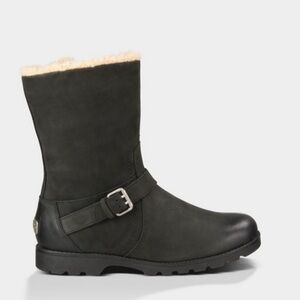 UGG Chantay Nubuck Leather Mid Calf Boots Black Size 6.5 Women’s Sheepskin Lined